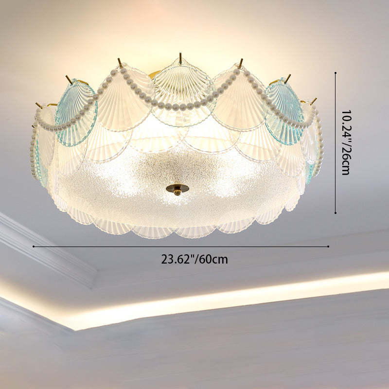 French Shell Textured Glass Pearl Ceiling Light