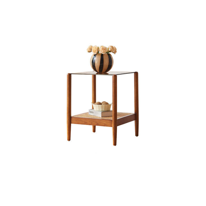 Japanese Woven Ash Wood Glass 2-Tier End Table