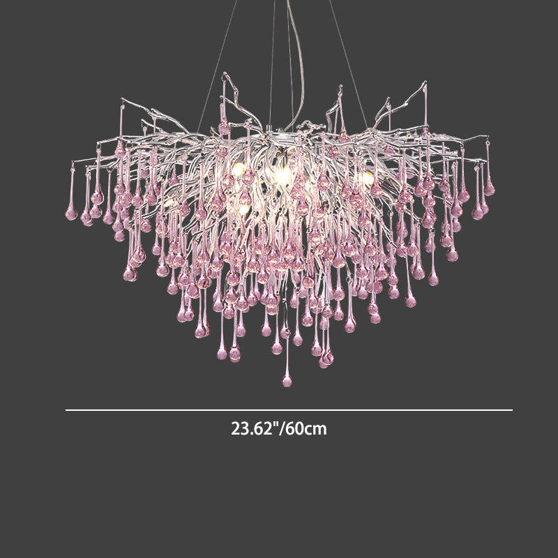 Modern Crystal Glass Aluminum Branch Water Drop Chandelier