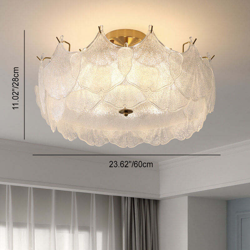 French Ginkgo Leaf Glass 5/8-Light Semi-Flush Ceiling Light