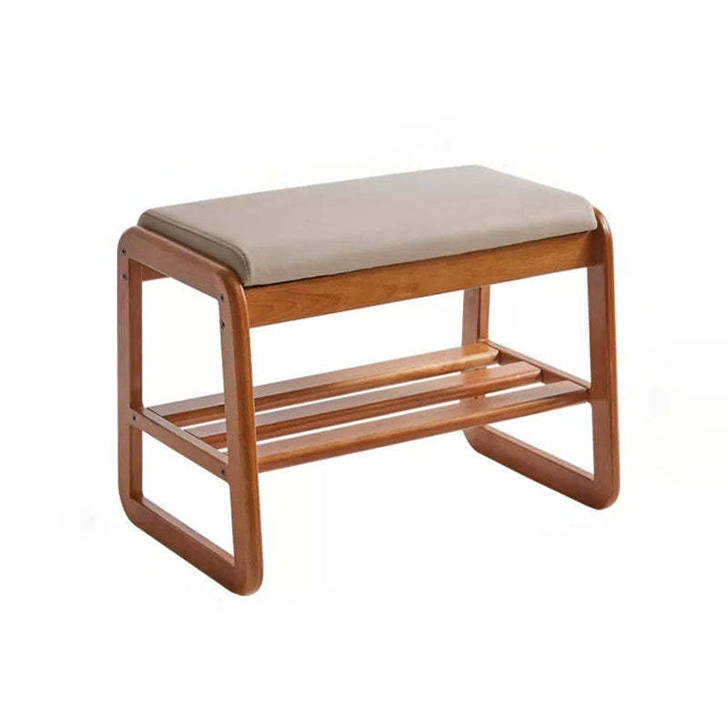Minimalist Leather Wood 1-Shelf Shoe Storage