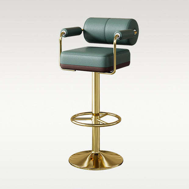 Modern Cylindrical Leather Metal Bar Stool