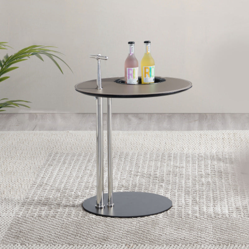 Minimalist Saddle Leather Round Side Table Storage