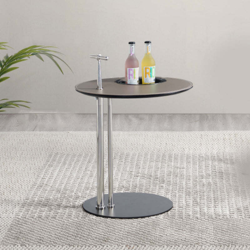 Minimalist Saddle Leather Round Side Table Storage