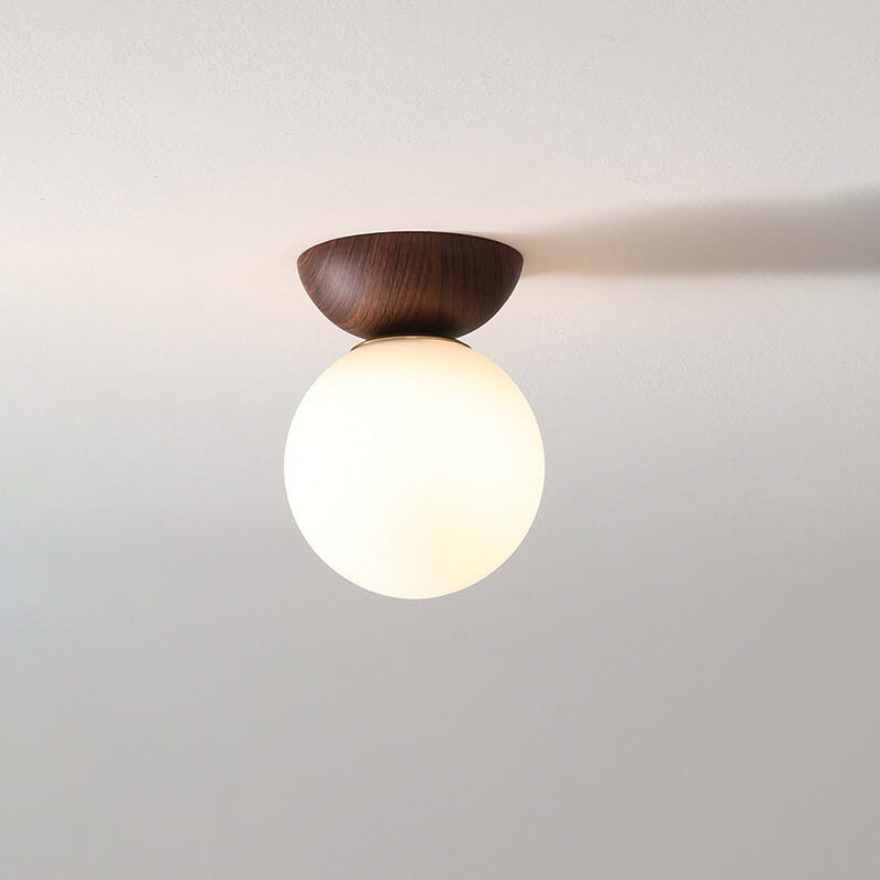 Nordic Japanese Glass Orb Wood Iron Ceiling Light