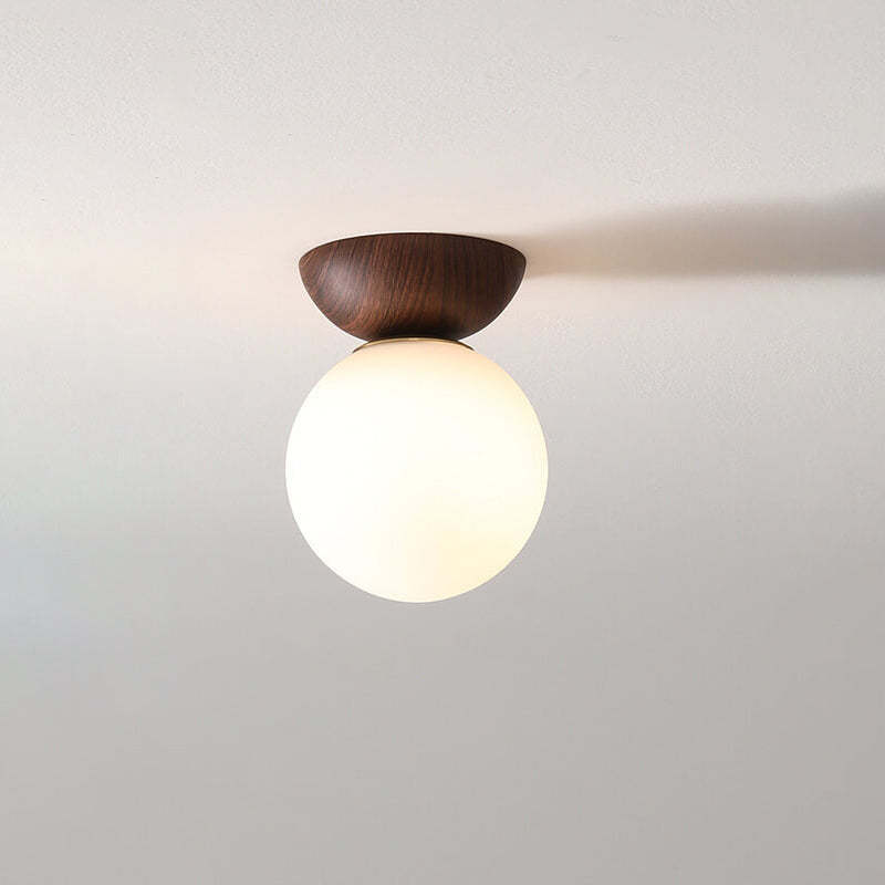 Nordic Japanese Glass Orb Wood Iron Ceiling Light