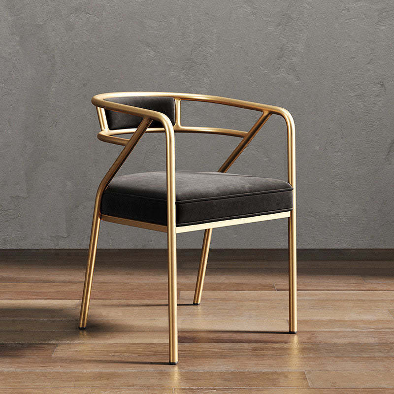 Modern Ring Leather Linen Alloy Dining Chair — Black Leather
