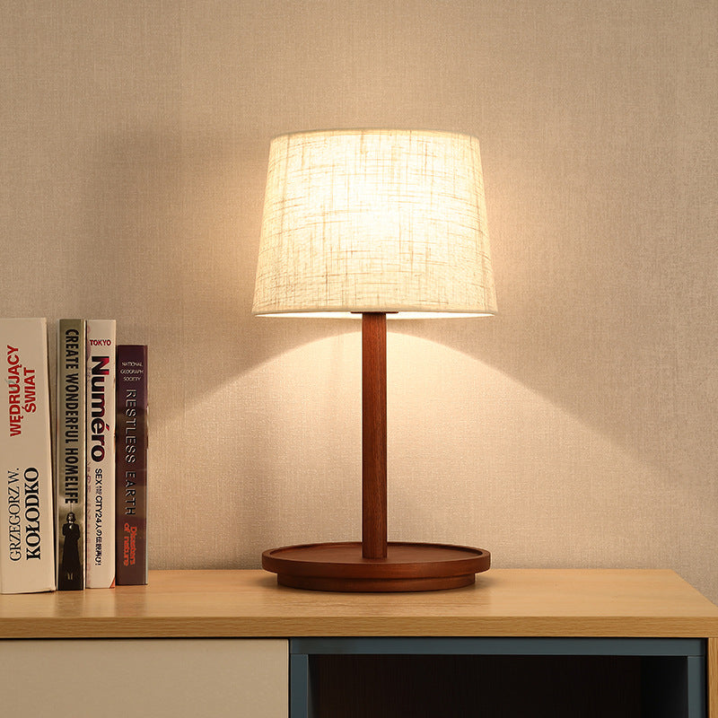 Minimalist Cone Fabric Wood Study Table Lamp