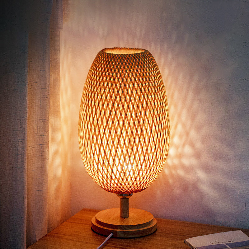 Chinese Bamboo Weaving Oval Table Lamp