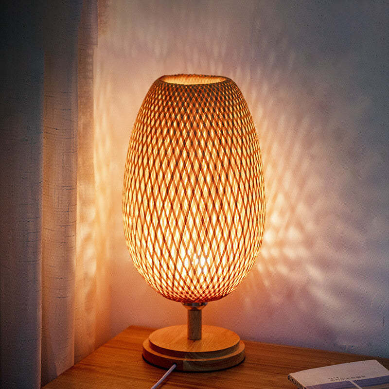 Chinese Bamboo Weaving Oval Table Lamp