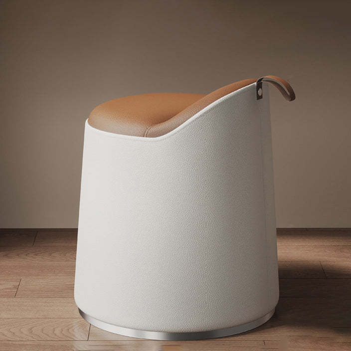 Modern Leather Wood Cylinder Vanity Stool