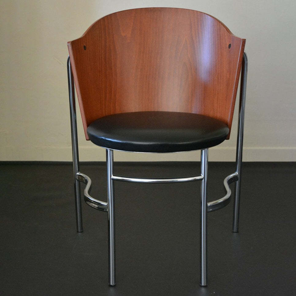 Nordic Curved Wood Iron Leather Chair