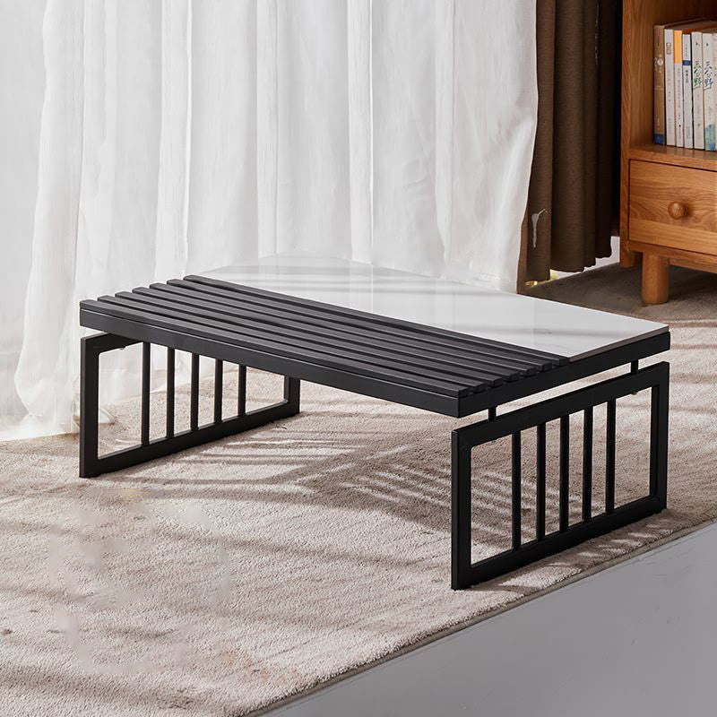 Japanese Sintered Stone Metal Coffee Table — White Sintered Stone + Black Frame