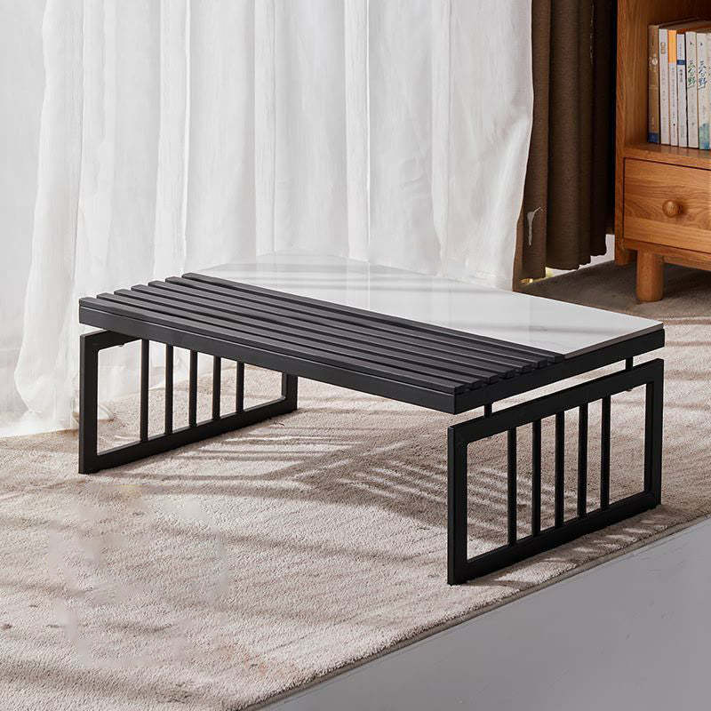 Japanese Sintered Stone Metal Coffee Table — White Sintered Stone + Black Frame