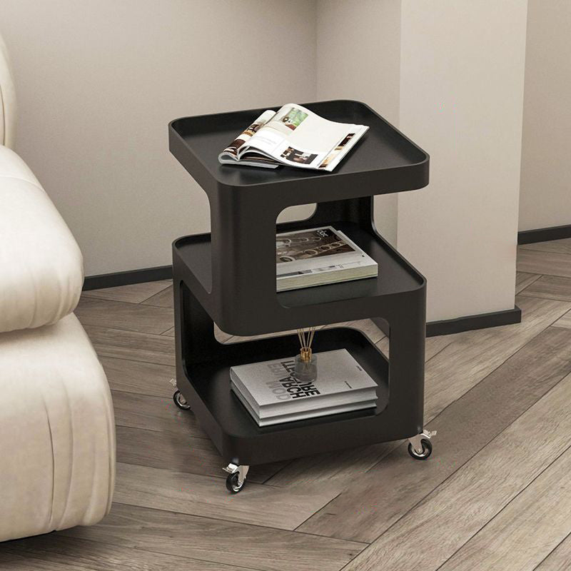Contemporary Iron 3-Tier Movable Side Table — Black
