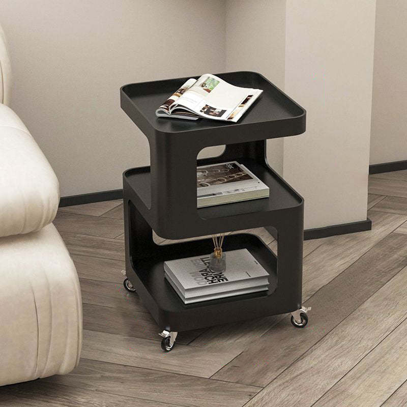 Contemporary Iron 3-Tier Movable Side Table — Black