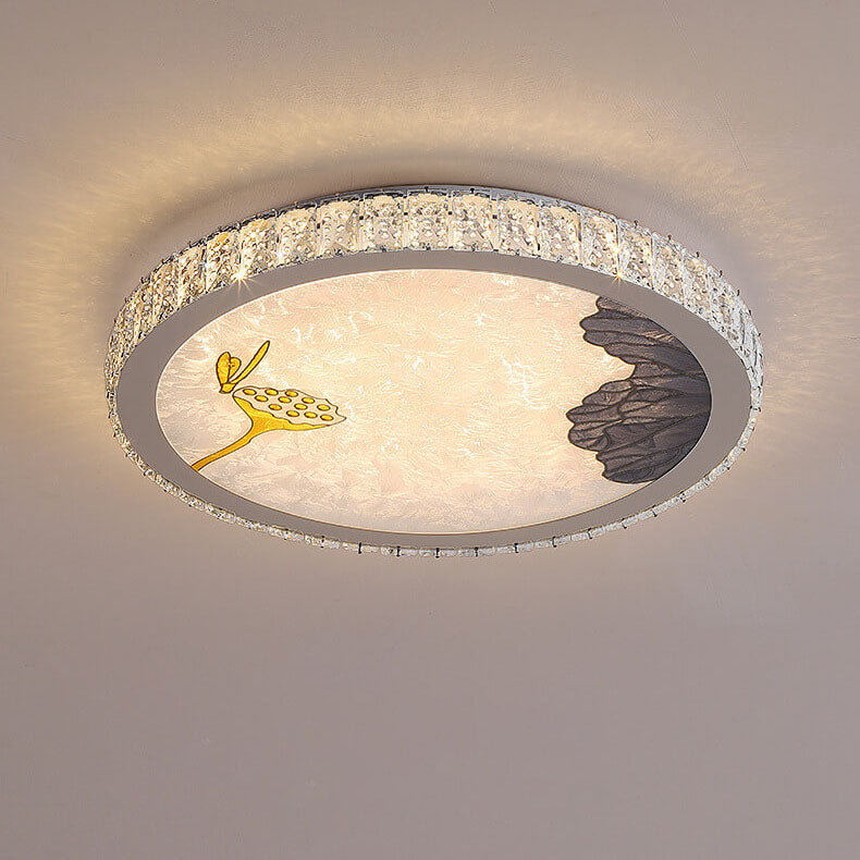 White crystal enamel round flush mount lighting - luxury — Waves / 220V-240V (UK/AU)