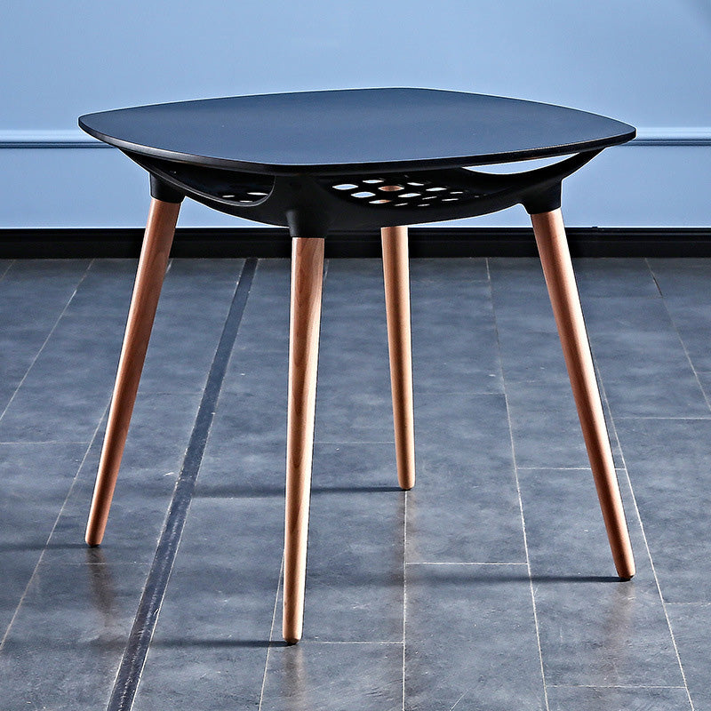 Rounded-Corner Glass Wood Dining Table — Black MDF Table Top + Black Frame