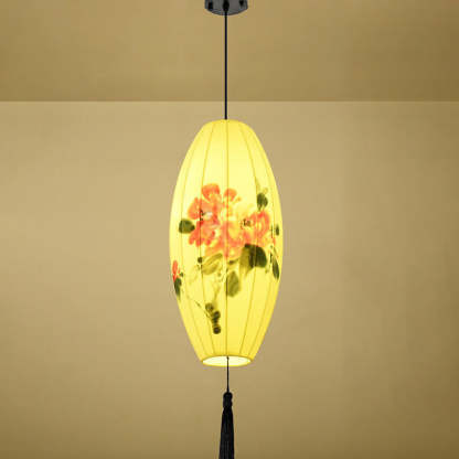 Oriental Handmade Oval Lantern Fabric Pendant