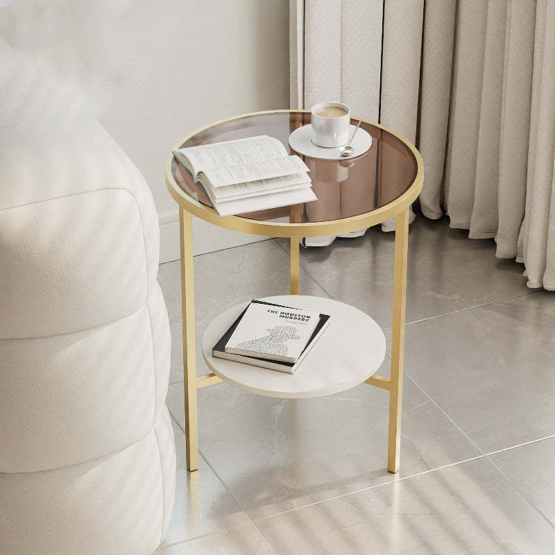 Wood glass stone steel round sintered coffee tables - minimalist