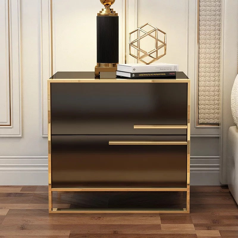 Modern Cubic Solid Wood Steel Nightstand