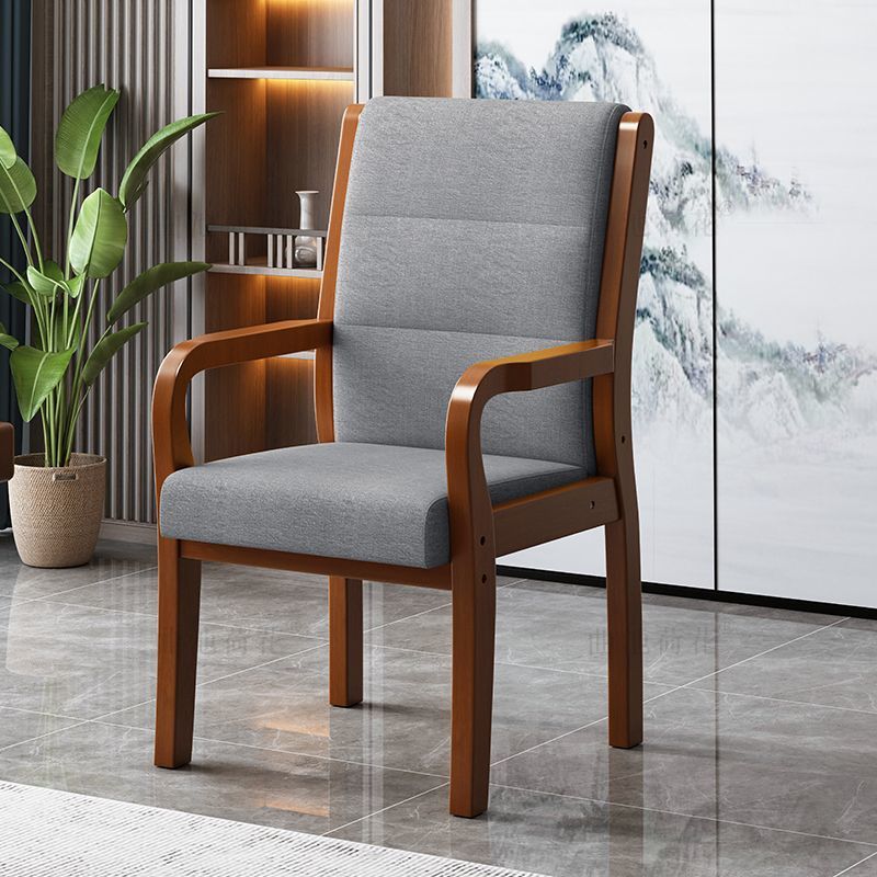 Modern Wood Fabric Leather Armchair — Gray Fabric