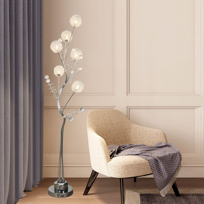 Aluminum Weaving Balls Tree Branch Rustic 6-Light Floor Lamp — Colorful / 220V-240V For UK/AU