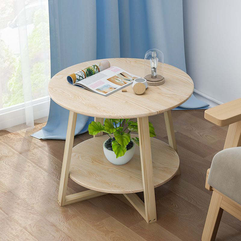Modern Round Plastic Wood 2-Tier Coffee Table — White