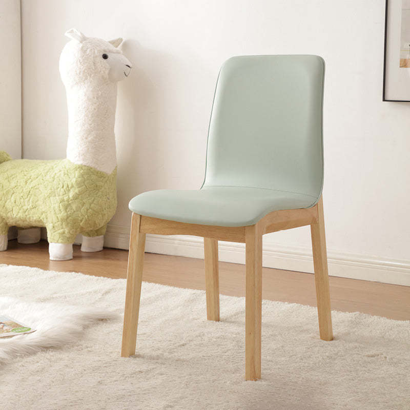 Nordic Leather Wood Frame Dining Chair — Pink + Original Wood Color Frame