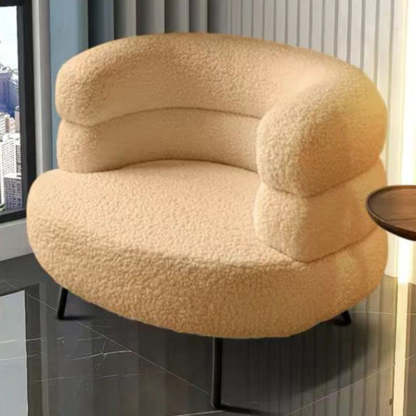 Nordic Round Lambswool Upholstered Vanity Stool — Khaki