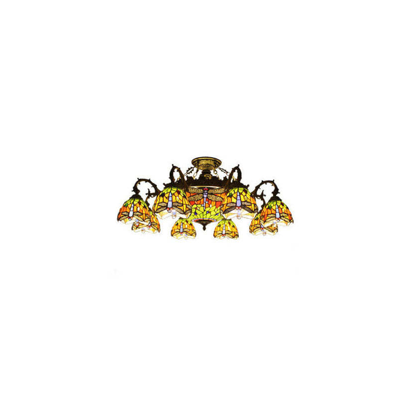 Tiffany Retro Baroque Stained Glass Ceiling Light