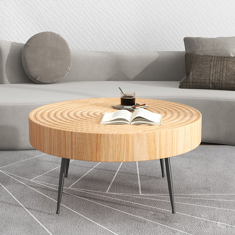 Minimalist Round Annual Wood Steel Coffee Table
