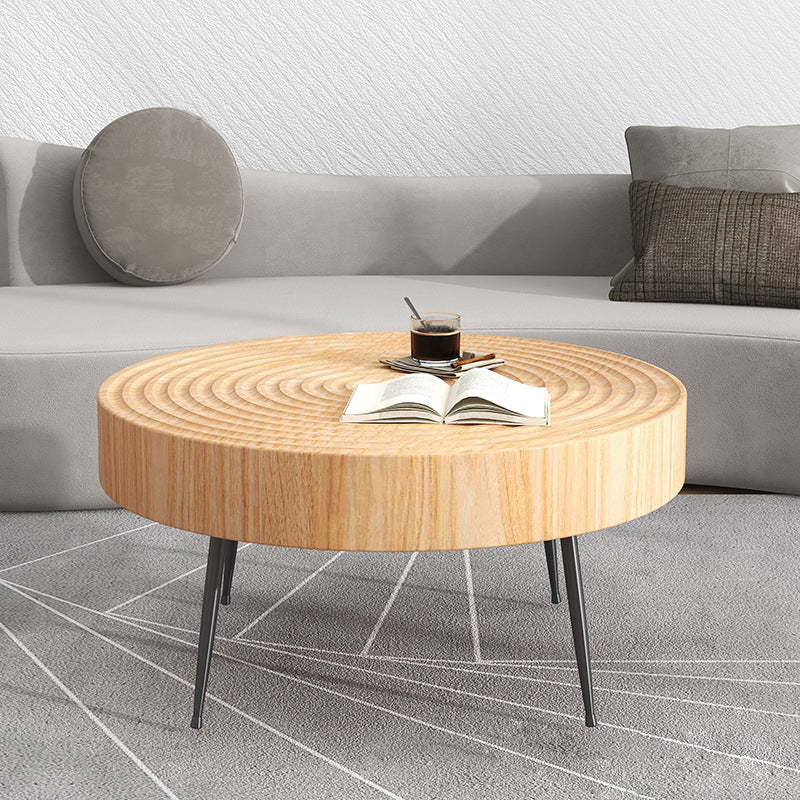 Minimalist Round Annual Wood Steel Coffee Table