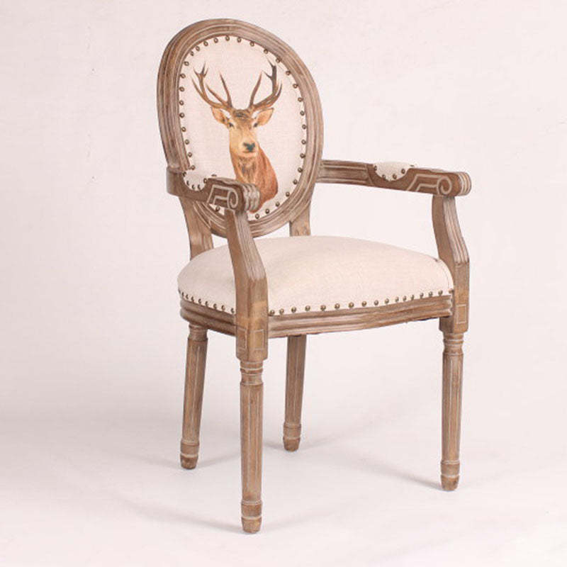 Retro Rubberwood Fabric Bird Deer Dining Chair — C