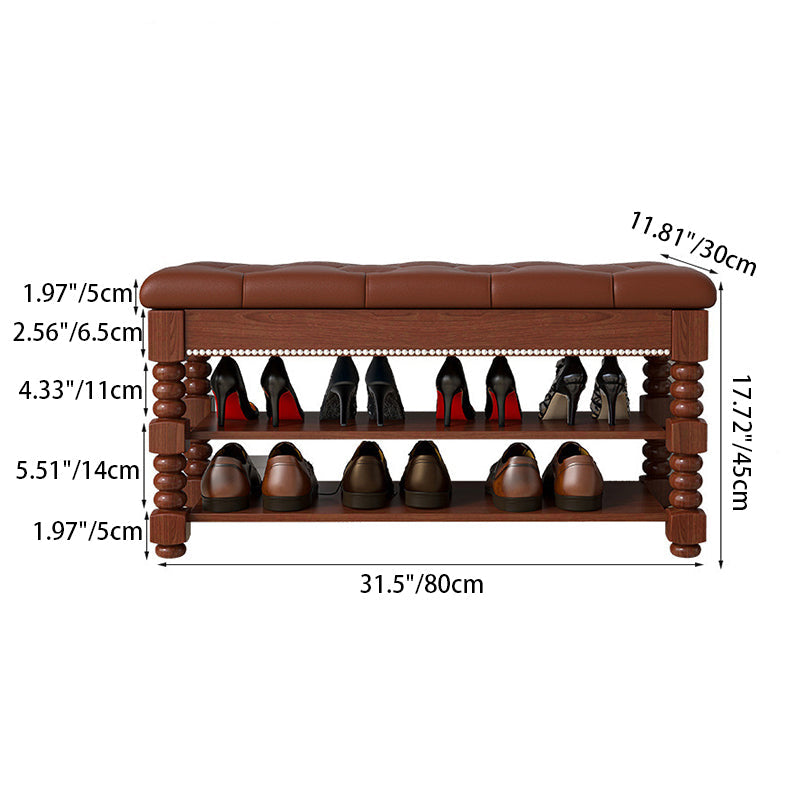 Vintage Microfiber Leather Wood Ball Shoe Storage 2-Shelf — Walnut Color