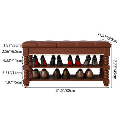 Vintage Microfiber Leather Wood Ball Shoe Storage 2-Shelf — Walnut Color