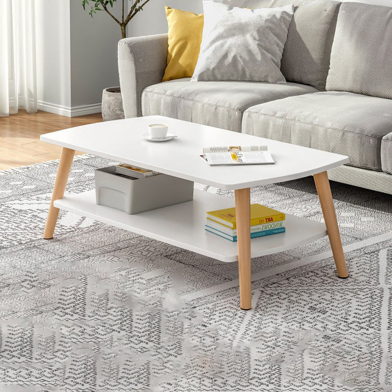 Minimalist Rectangular Wood 2-Tier Coffee Table