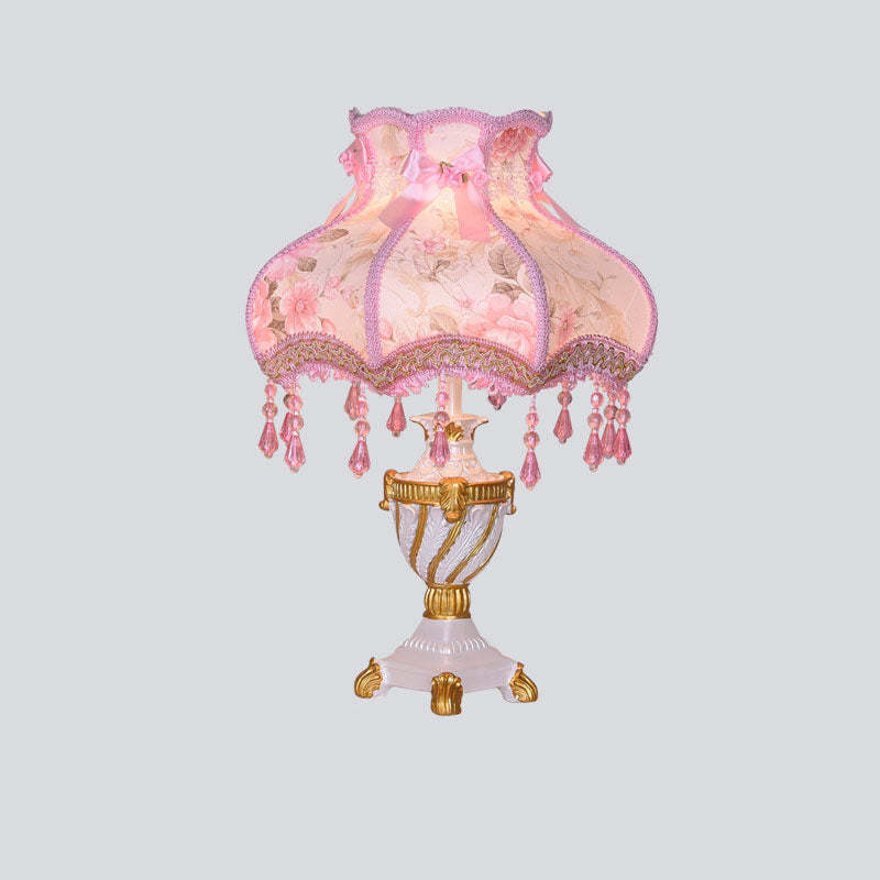 European Luxury  Fabric Lace Resin 1-Light Table Lamp