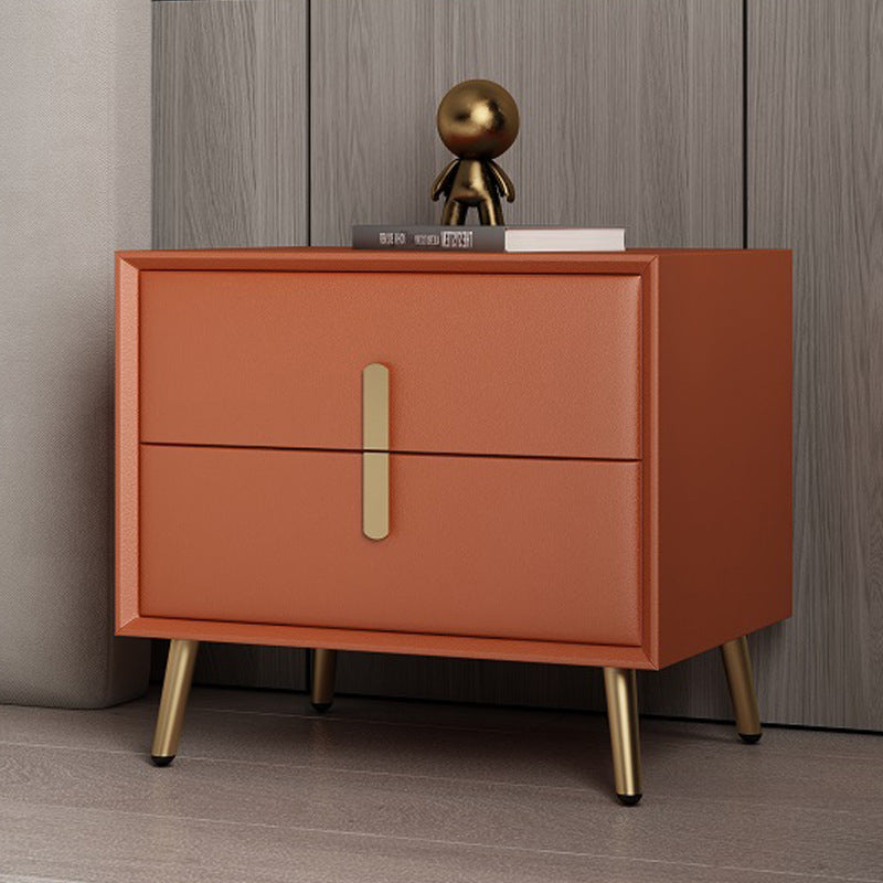 Modern Solid Wood Leather 2-Drawer Nightstand — Orange