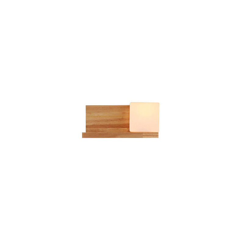 Japanese Minimalist Wood Square Glass Sconce