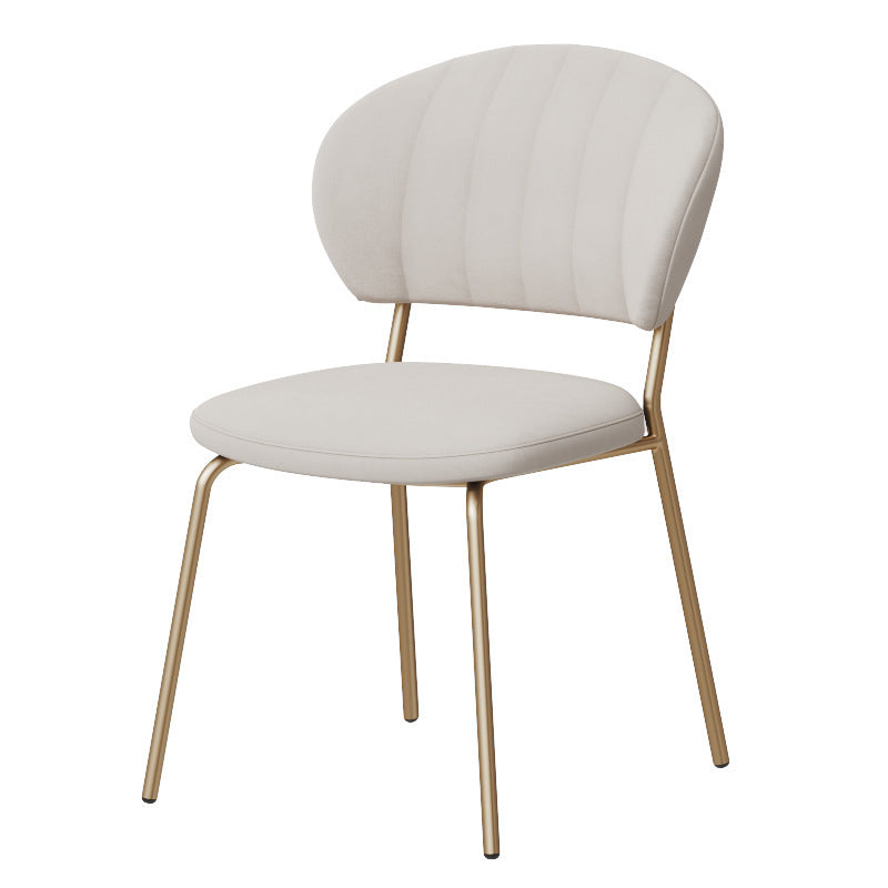 Nordic Round Upholstered Dining Chair — Flannel Light Gray Seat + Gold Legs
