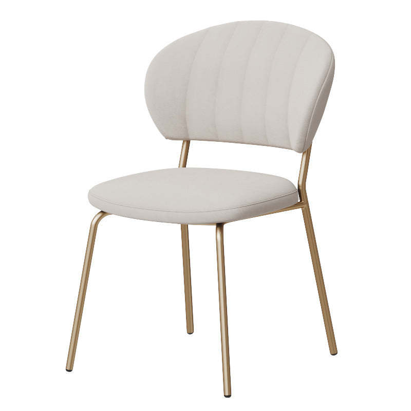 Nordic Round Upholstered Dining Chair — Flannel Light Gray Seat + Gold Legs
