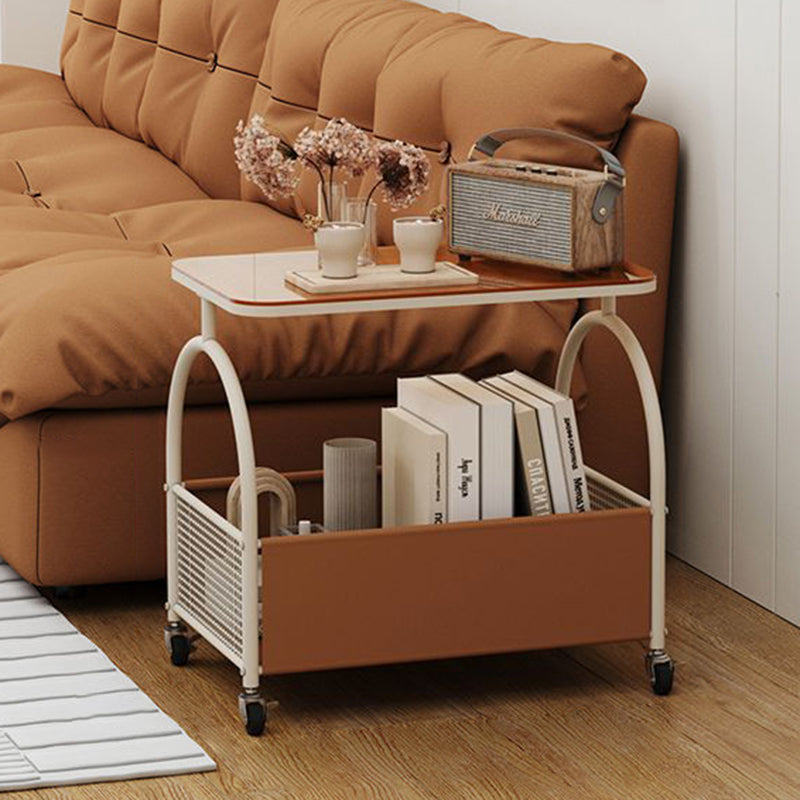 Contemporary Glass Iron Leather End Table — Brown