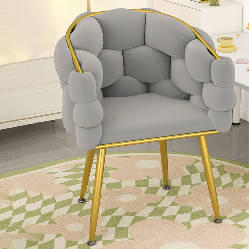 Scandinavian Curved Velvet Tufted Vanity Stool — Without Pillow / Sponge / Light Gray