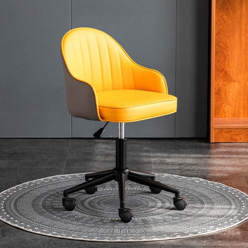 Modern Leather Steel Movable Desk Chair — Stainless Steel - Chrome / Black