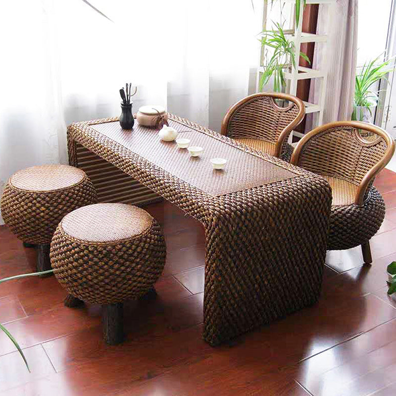Japanese Rattan Wood Tatami Coffee Table — Walnut Color
