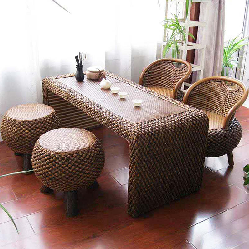 Japanese Rattan Wood Tatami Coffee Table — Walnut Color
