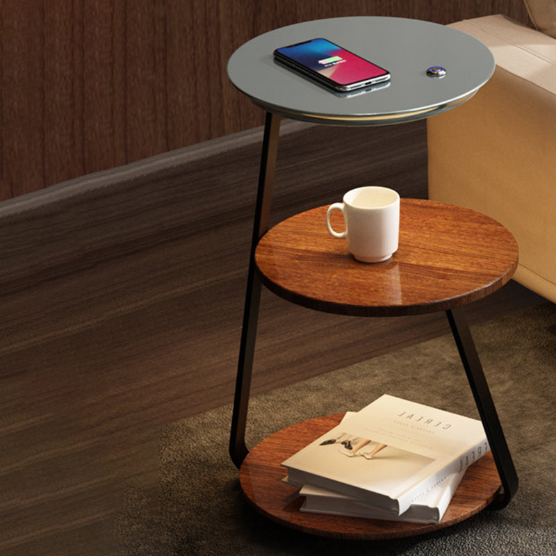 Nordic Walnut Nightstand With Wireless Charging — With Mobile Phone Wireless Charging / Walnut - Walnut Color / Infinitely Dimmable - 220V-240V For UK/AU