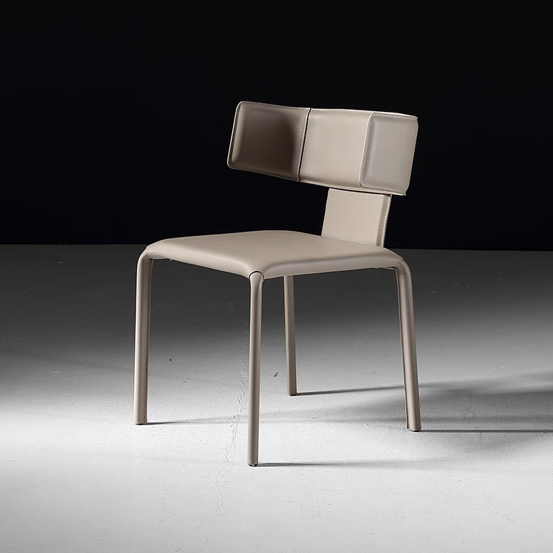 Contemporary Leather Steel Dining Chair — Gray