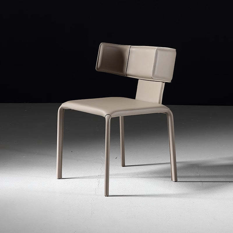 Contemporary Leather Steel Dining Chair — Gray